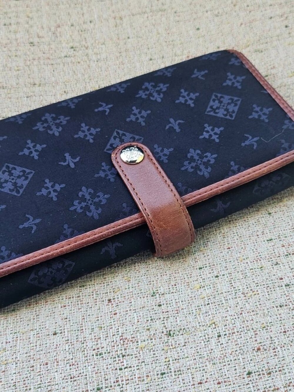 Vintage Russet Ladies Wallet Clutch Genuine Leather/Canvas Cardholder Purse